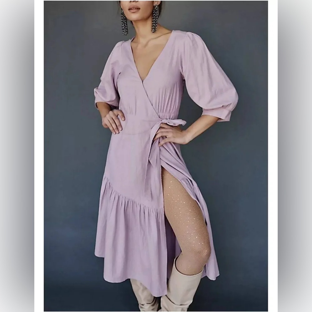 Free People Don't Mind if I Do Midi Wrap Dress Bohemian Vacation Sz Large